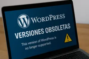 Advertencia en pantalla sobre WordPress versiones obsoletas, con logotipo de WordPress y mensaje de que la versión ya no tiene soporte.