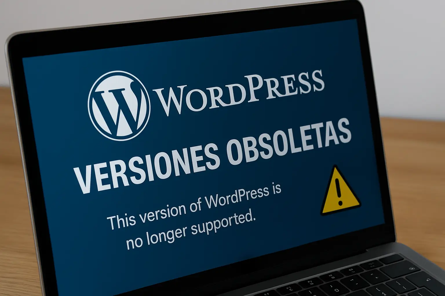 WordPress y sus versiones obsoletas: cuando el olvido digital tiene nombre y apellidos 1 Advertencia en pantalla sobre WordPress versiones obsoletas, con logotipo de WordPress y mensaje de que la versión ya no tiene soporte.