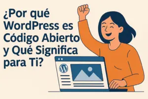 Mujer logrando su objetivo de crear una página web con WordPress, gracias al servicio de creación de sitios web de Iberostudio.