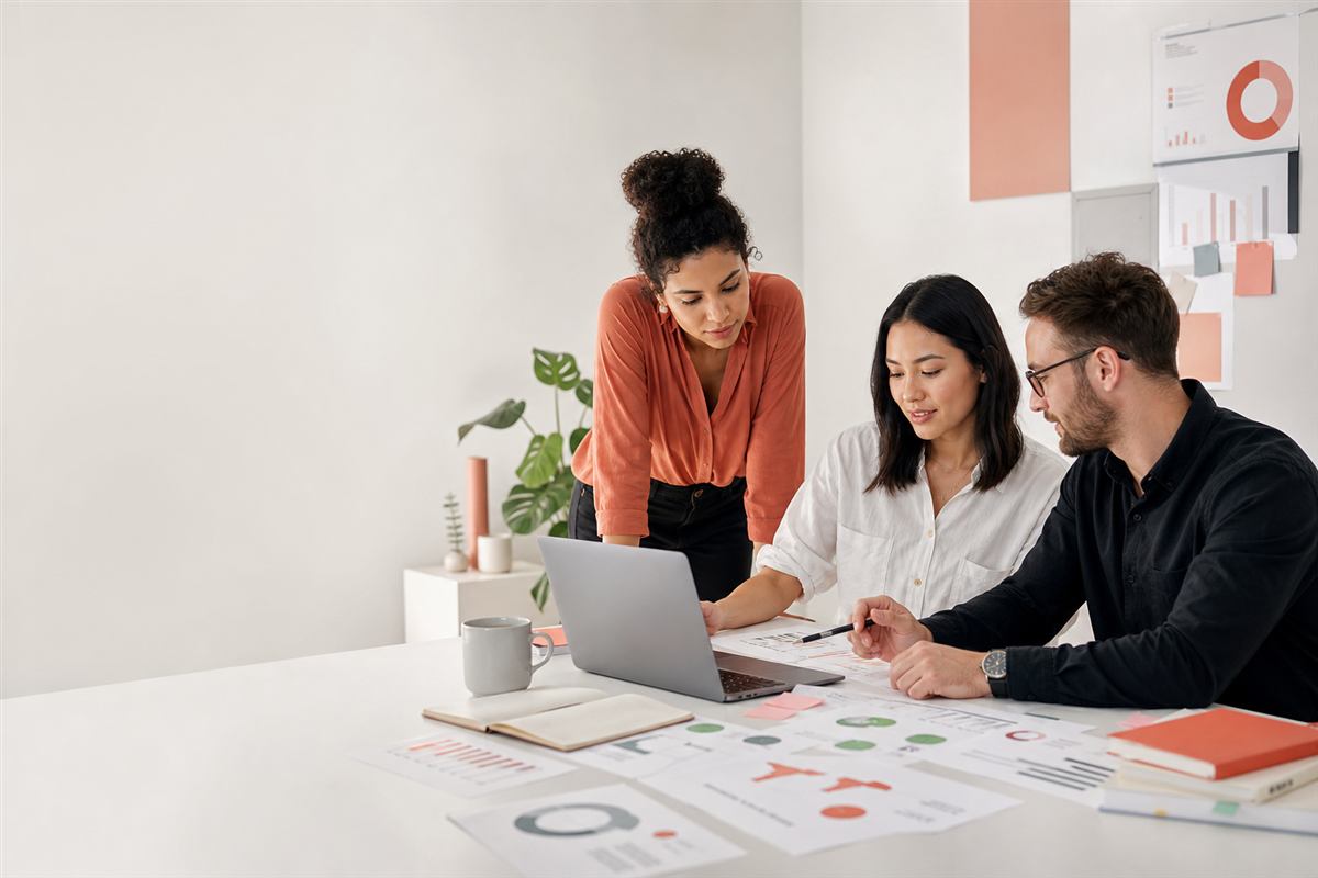 Equipo revisando una landing page y una estrategia de conversión