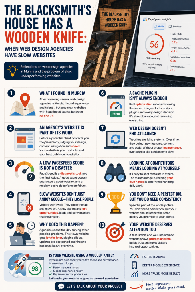 Infographic about slow web design agency websites, PageSpeed performance, website maintenance, user experience, and the importance of practising what you preach.