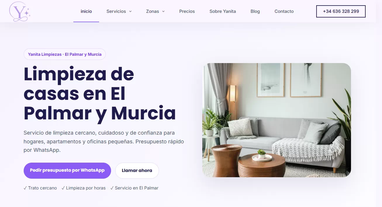 Proyecto web de Yanita Limpiezas desarrollado por Ibero Studio